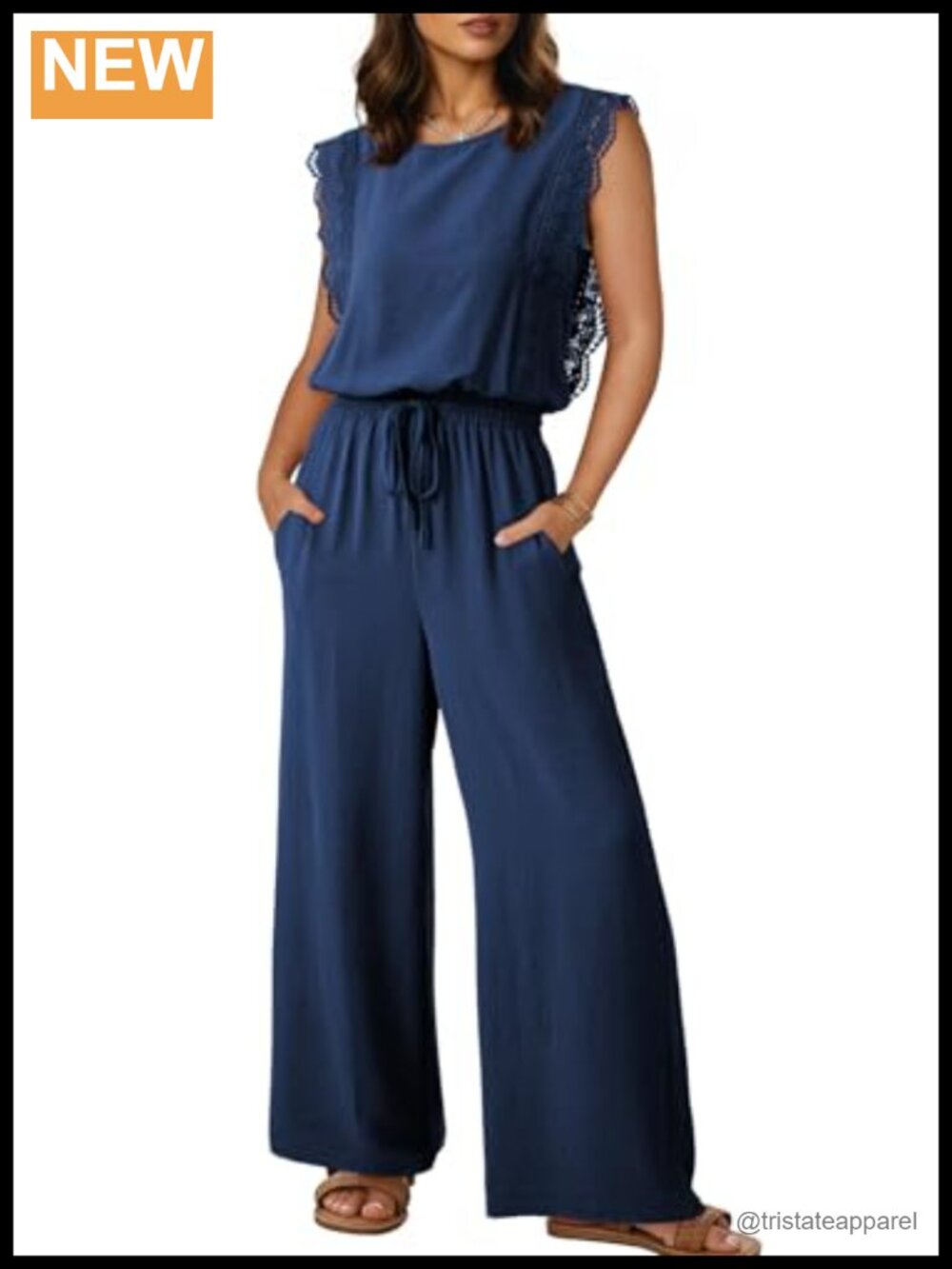 Womens Lace Cap Sleeve Wide Leg Jumpsuit Romper Loose Fit